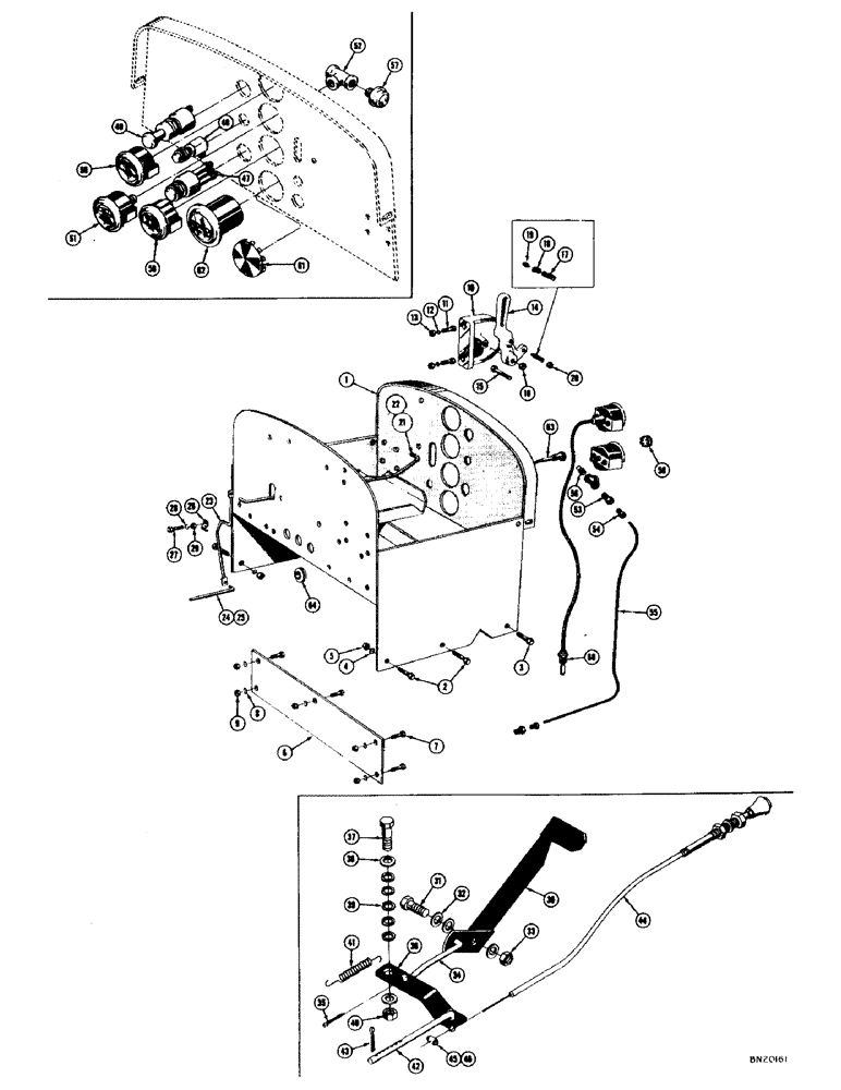 Схема запчастей Case 320 - (044) - COWL, DASH, THROTTLE CONTROL AND INSTRUMENT PANEL, (UP TO SN 3003851) (05) - UPPERSTRUCTURE CHASSIS