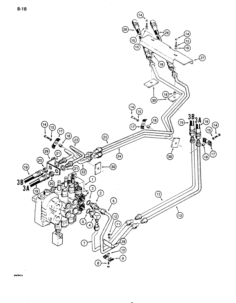 Схема запчастей Case 855D - (8-018) - LOADER CLAM HYDRAULIC CIRCUIT (08) - HYDRAULICS
