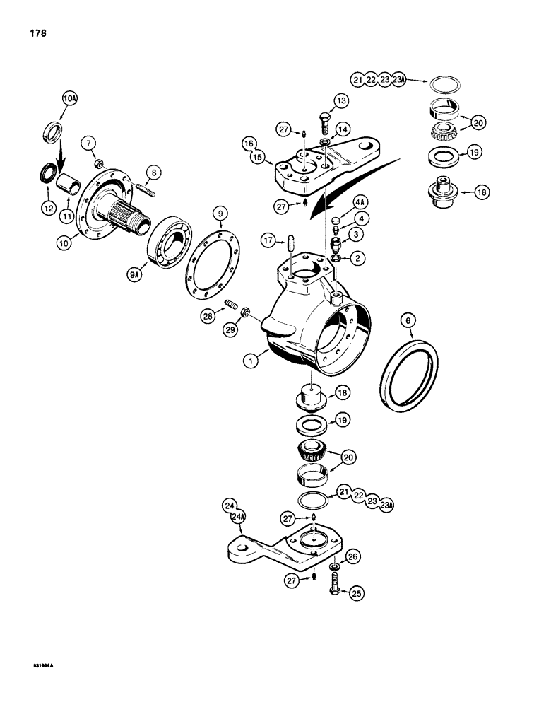 Схема запчастей Case 586D - (178) - REAR DRIVE AXLE, SWIVEL HOUSINGS, FOUR WHEEL DRIVE MODELS (27) - REAR AXLE SYSTEM