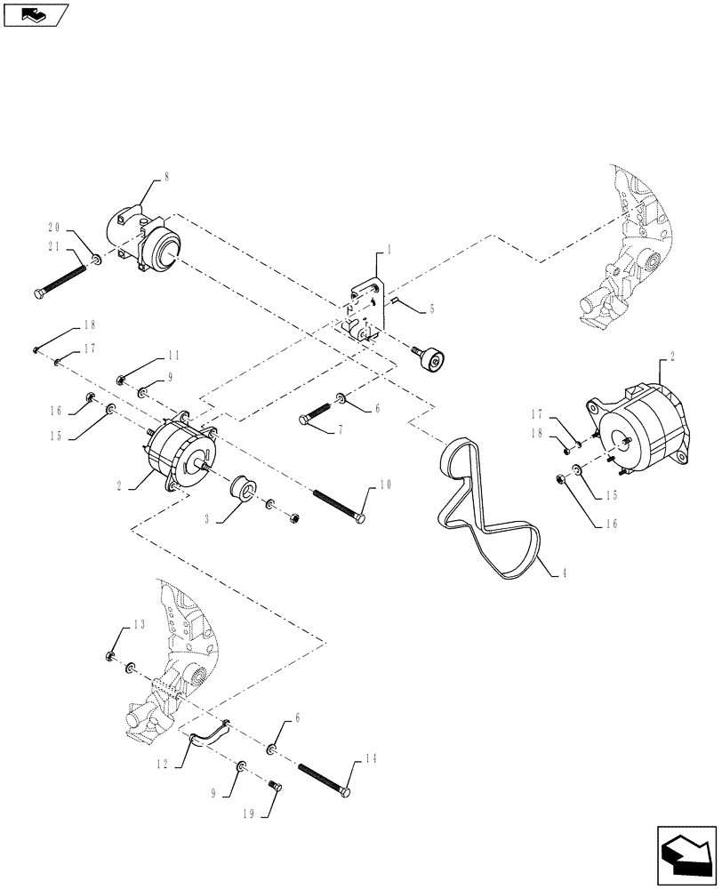 Схема запчастей Case 921F - (55.301.03) - ALTERNATOR - MOUNTING WITH AIR CONDITIONING (55) - ELECTRICAL SYSTEMS