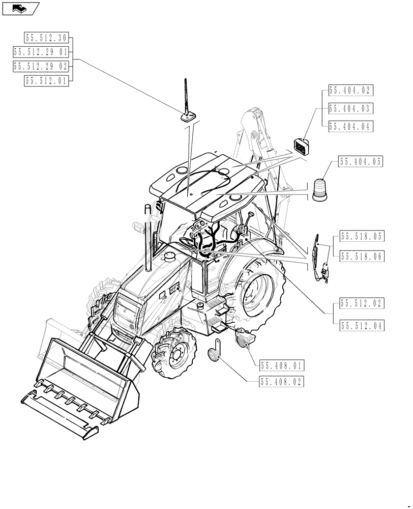 Схема запчастей Case 590SN - (55.000.00[03]) - SECTION INDEX - ELECTRICAL SYSTEM (55) - ELECTRICAL SYSTEMS
