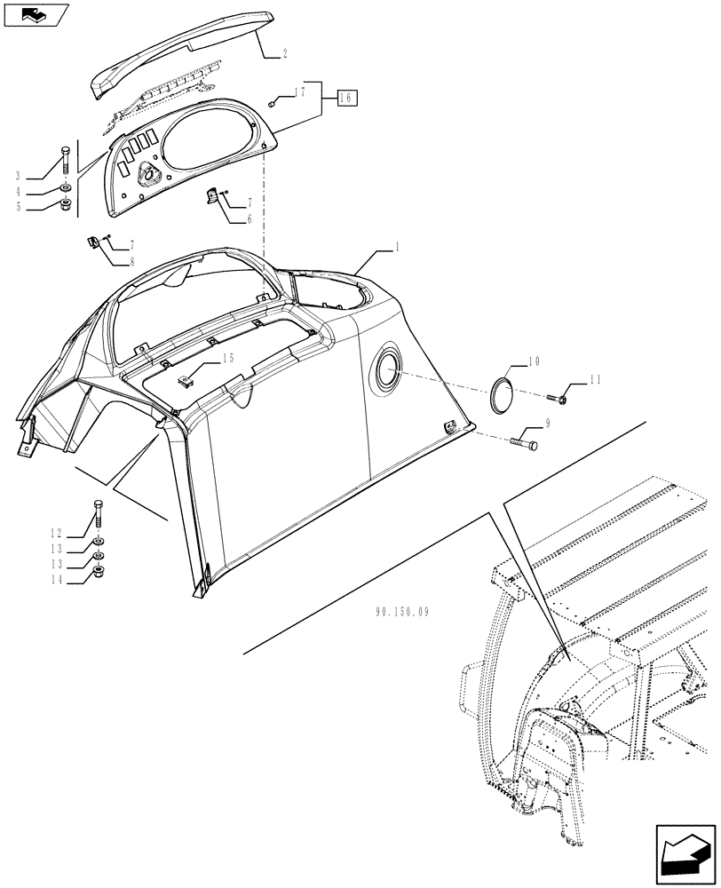 Схема запчастей Case 580SN - (90.160.16) - VAR - 423001 - CANOPY, ROPS - FRAME, COVERS, MIRROR, VISOR (90) - PLATFORM, CAB, BODYWORK AND DECALS
