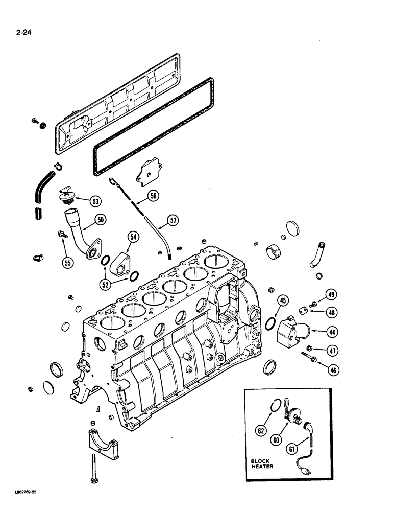 Схема запчастей Case W14B - (2-24) - CYLINDER BLOCK, 6T-590 ENGINE (TURBOCHARGED), BLOCK HEATER (02) - ENGINE