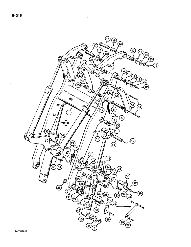 Схема запчастей Case W36 - (9-316) - LOADER LIFT FRAME AND LINKAGE (09) - CHASSIS/ATTACHMENTS