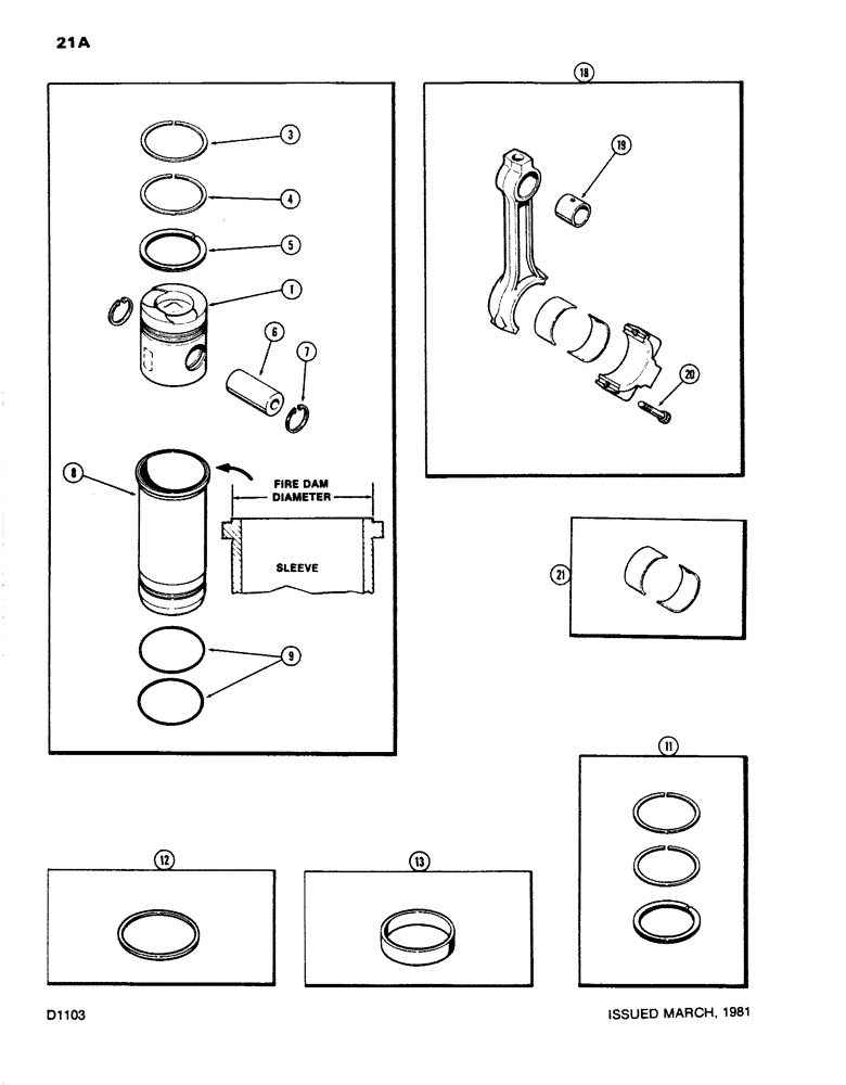 Схема запчастей Case W24 - (021A) - PISTONS AND SLEEVES, WITH 5.092" TO 5.097" FIRE DAM DIAMETER SLEEVE,504BD DIESEL ENG (02) - ENGINE