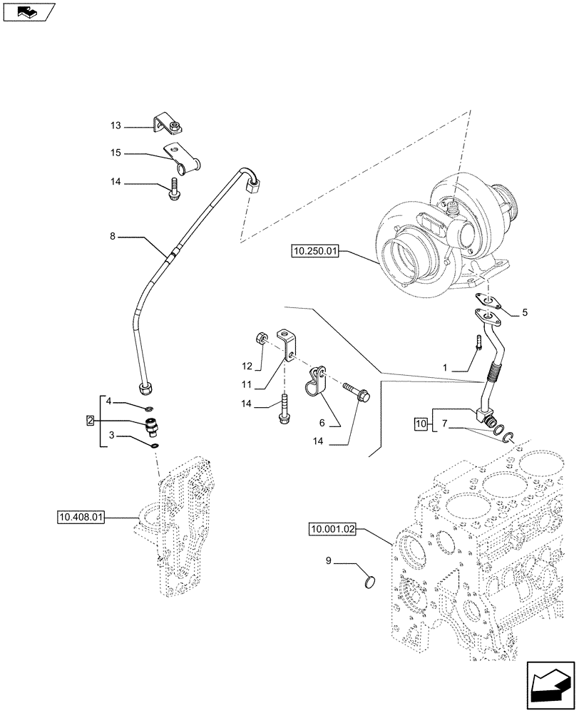 Схема запчастей Case F4HFE613U A005 - (10.304.05) - PIPING - TURBOCHARGER OIL (504010563) (10) - ENGINE