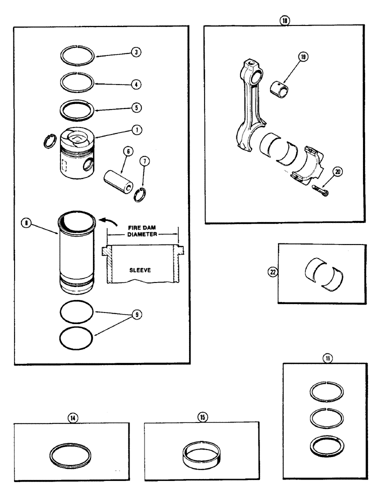 Схема запчастей Case 400C - (032) - PISTONS AND SLEEVES, WITH 5.092 INCH TO 5.097 INCH FIRE DAM DIAMETER SLEEVE, (336B) DIESEL ENGINE (02) - ENGINE