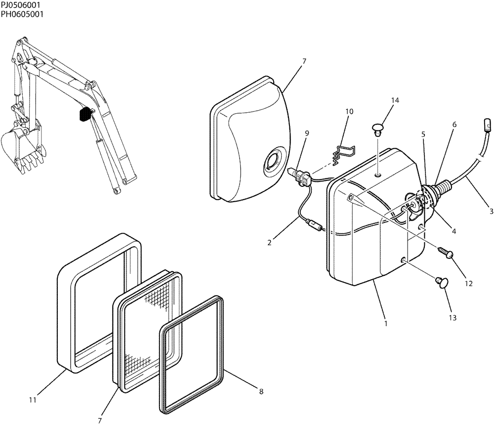 Схема запчастей Case CX50B - (01-067) - LIGHT ASSY, WORKING (55) - ELECTRICAL SYSTEMS