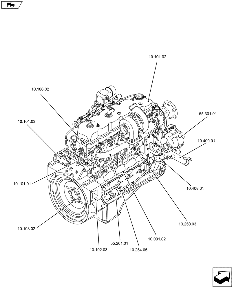 Схема запчастей Case F4HFE613S A003 - (10.000.01[02]) - PICTORIAL INDEX - ENGINE (10) - ENGINE