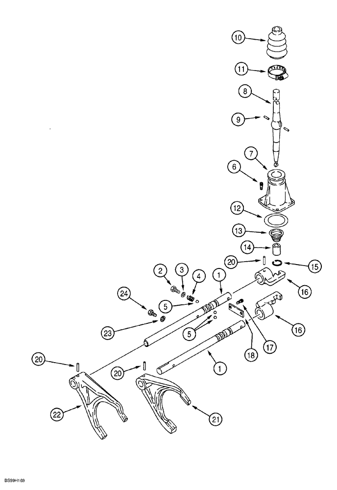 Схема запчастей Case 580SL - (6-070) - CARRARO TRANS ASSEMBLY, TRANS SHIFTER MECH, 2 OR 4 WHEEL DRIVR, MODELS W/OUT POWERSHIFT TRANSMISSION (06) - POWER TRAIN