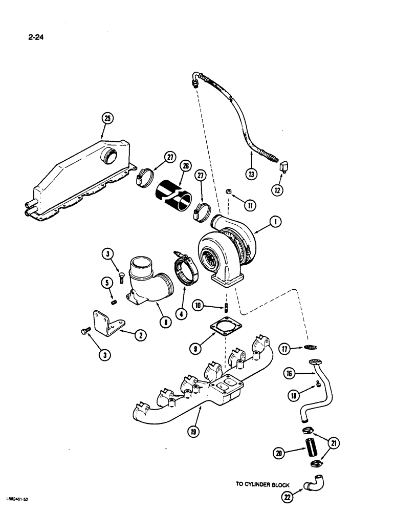Схема запчастей Case W36 - (2-24) - TURBOCHARGER SYSTEM, 6TA-830 ENGINE (02) - ENGINE