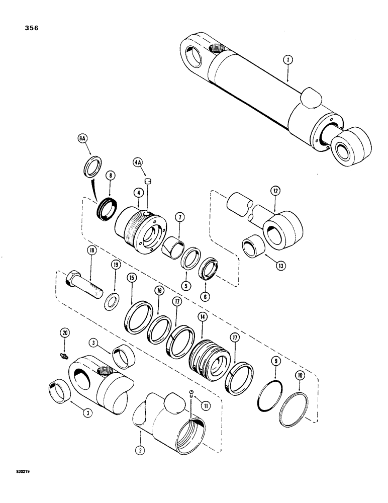 Схема запчастей Case 480C - (356) - G101204 AND G102294 BACKHOE STABILIZER CYLINDERS, MODELS W/ EXTENDABLE DIPPER, W/ ONE PIECE PISTON (35) - HYDRAULIC SYSTEMS