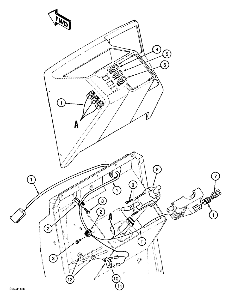 Схема запчастей Case 580L - (4-016) - FRONT CONSOLE WIRING HARNESS AND CONNECTIONS (04) - ELECTRICAL SYSTEMS