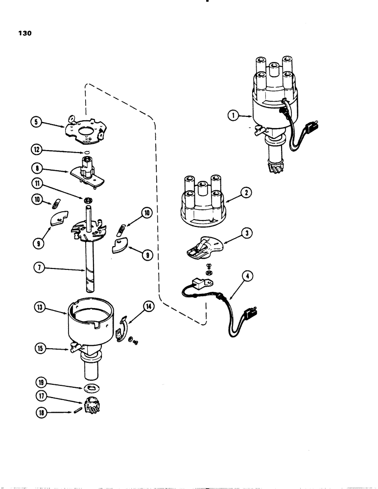 Схема запчастей Case 1845S - (130) - A137578 DISTRIBUTOR, (159) SPARK IGNITION ENGINE (10) - ENGINE
