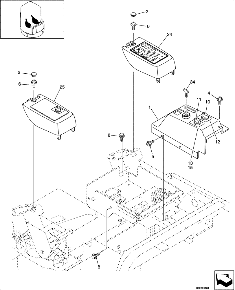Схема запчастей Case CX25 - (09-34[00]) - INSTRUMENT PANEL ASSY - CAB (09) - CHASSIS/ATTACHMENTS