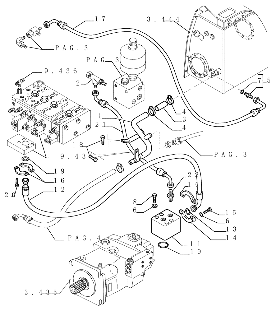 Схема запчастей Case 1850K LT - (3.434[02]) - HYDRAULIC SYSTEM PIPING (07) - HYDRAULIC SYSTEM/FRAME