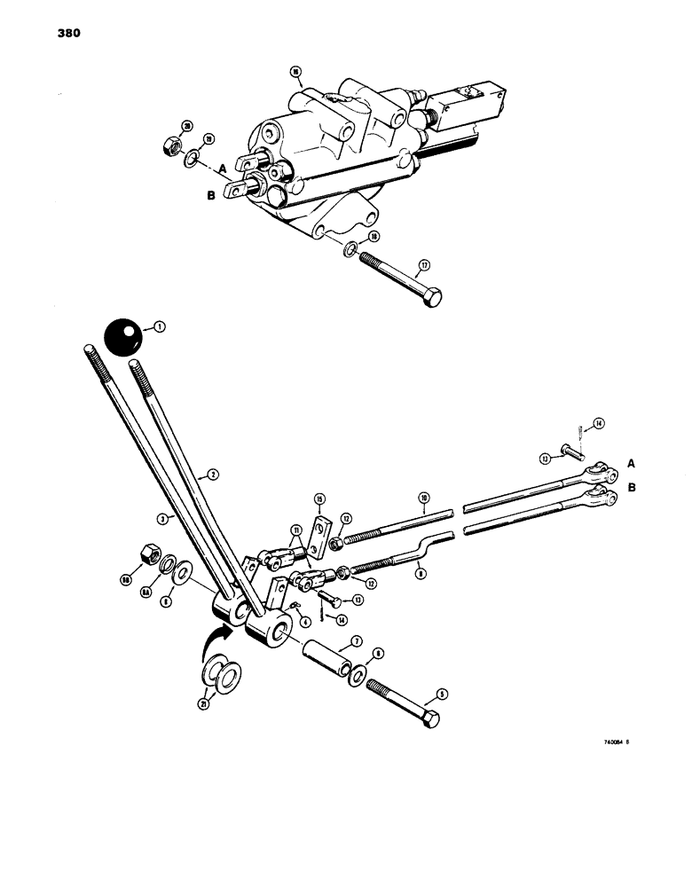 Схема запчастей Case 680E - (380) - LOADER CONTROLS, 2 SPOOL VALVE AND LEVERS (82) - FRONT LOADER & BUCKET