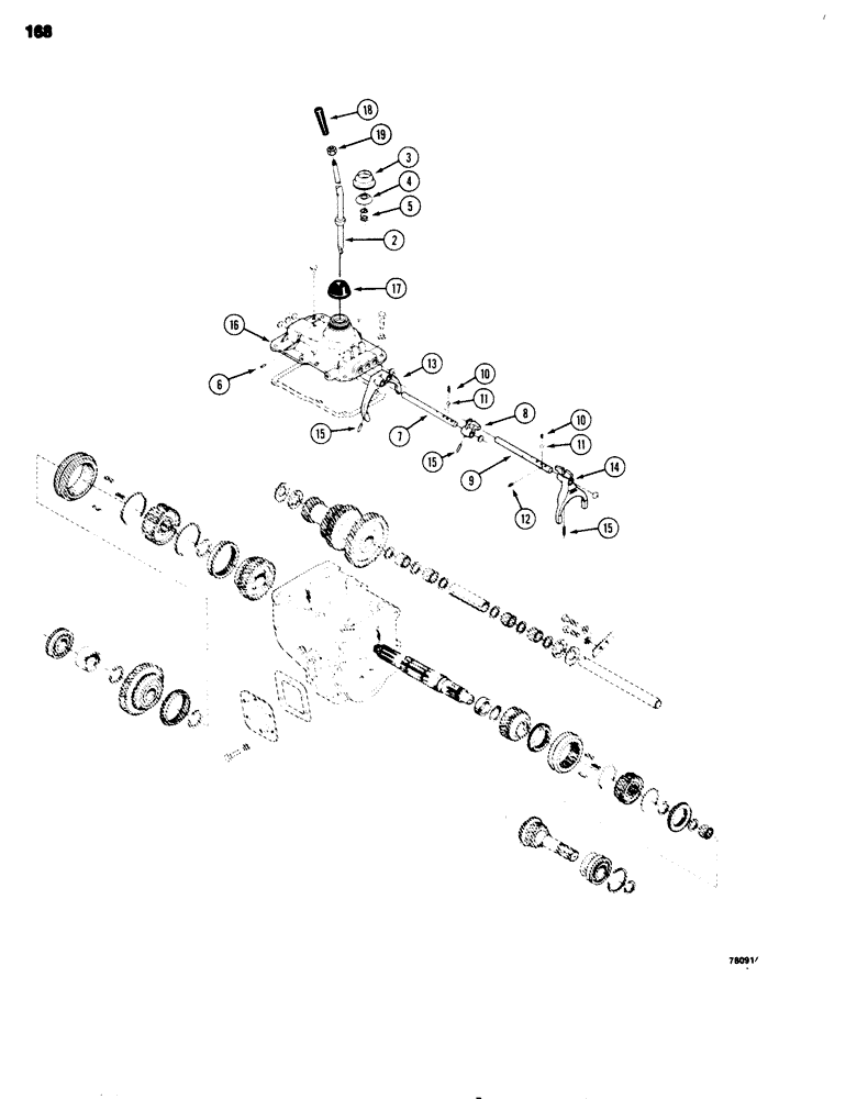 Схема запчастей Case 680G - (168) - TRANSMISSION CONTROLS, FOUR SPEED SHIFTING PARTS (06) - POWER TRAIN