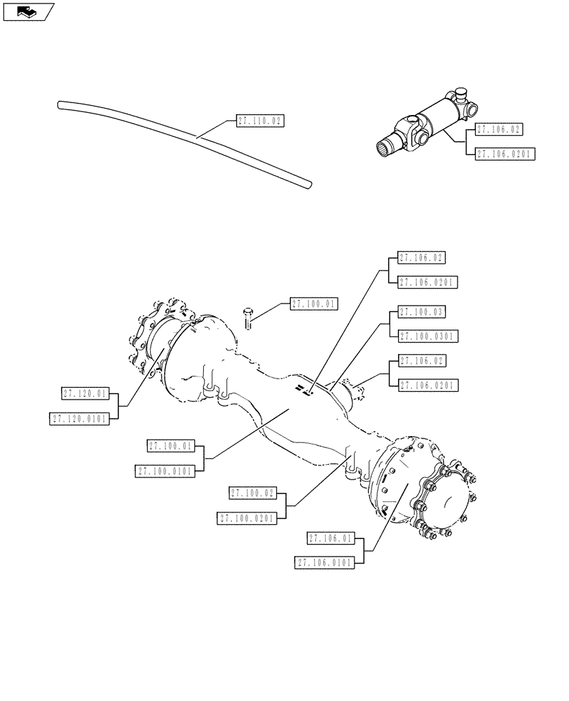 Схема запчастей Case 580SN WT - (00.000.27) - PICTORIAL INDEX - REAR DRIVE AXLE (00) - GENERAL & PICTORIAL INDEX