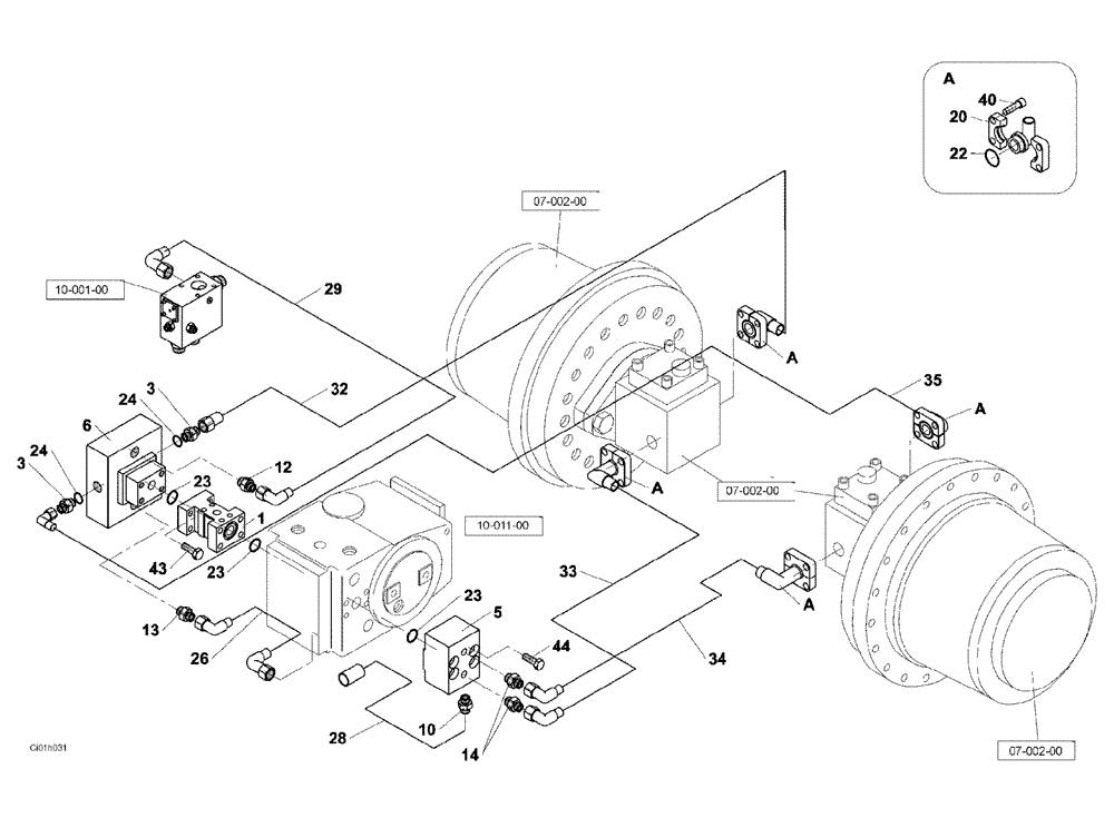 Схема запчастей Case SR20 - (09-001-00[01]) - HYDRAULIC CIRCUIT,BRAKING (5.1) - BRAKES