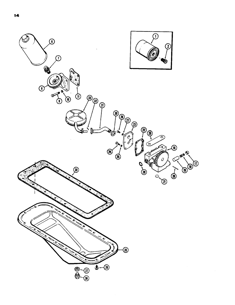 Схема запчастей Case 450 - (014) - OIL FILTER, (188) SPARK IGNITION ENGINE, FLANGE MOUNTED (01) - ENGINE
