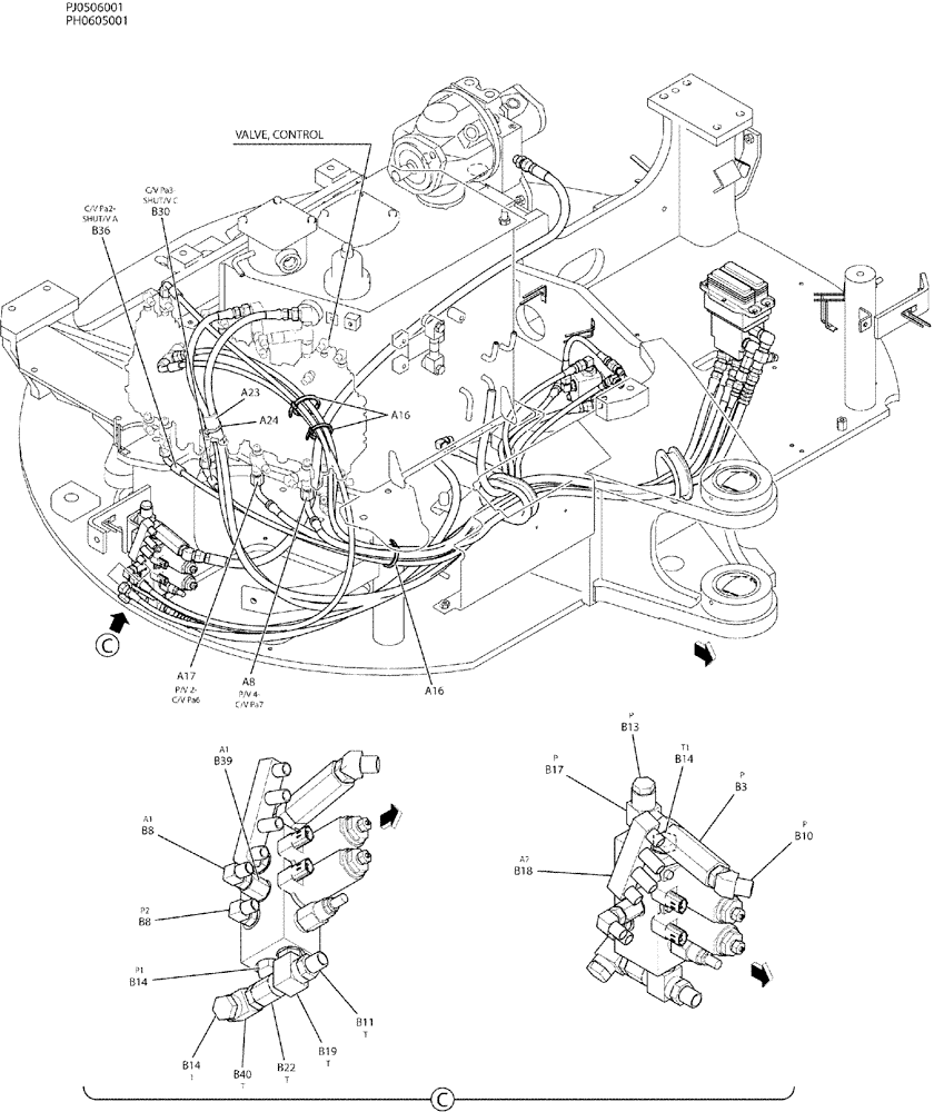Схема запчастей Case CX50B - (01-043) - CONTROL LINES, REMOTE (NIBBLER & BREAKER) P/N PY50V00001F1 (35) - HYDRAULIC SYSTEMS