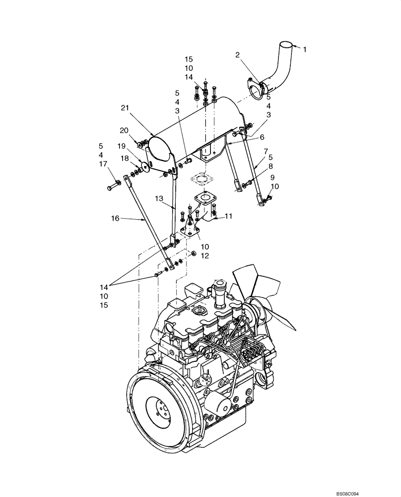 Схема запчастей Case SR130 - (10.254.AC[03]) - EXHAUST SYSTEM; IF USED (10) - ENGINE