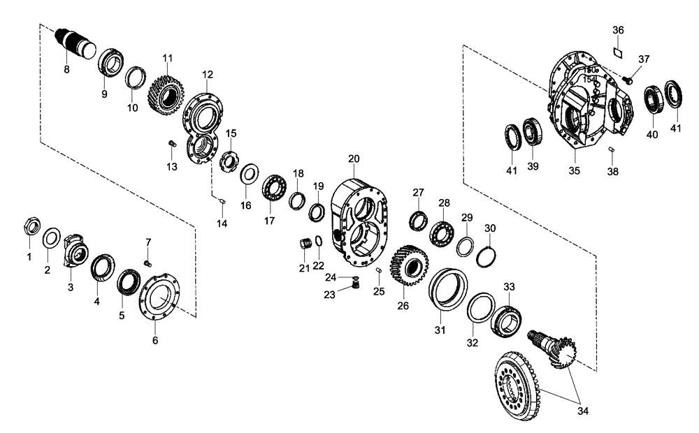 Схема запчастей Case 335B - (33A00000740[001]) - DIFFERENTIAL, REAR AXLE (87363348) (11) - AXLES/WHEELS