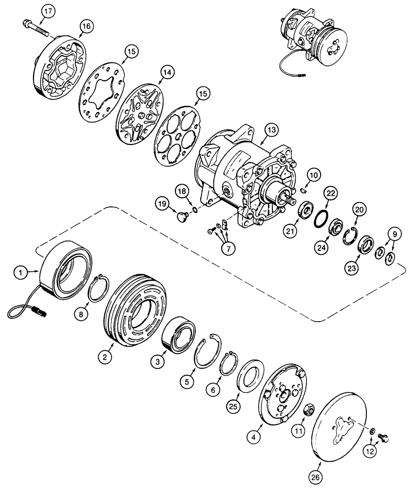 Схема запчастей Case 855E - (9-100) - AIR CONDITIONING COMPRESSOR ASSEMBLY (09) - CHASSIS/ATTACHMENTS