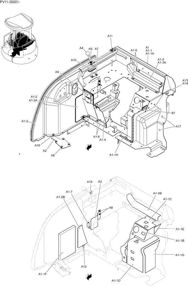 Схема запчастей Case CX27B - (01-031) - STAND ASSY, CONTROL (CAB) (90) - PLATFORM, CAB, BODYWORK AND DECALS