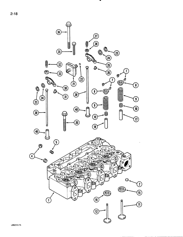 Схема запчастей Case 450C - (2-18) - CYLINDER HEAD AND VALVE MECHANISM, 4-390 ENGINE, 4T-390 ENGINE (02) - ENGINE