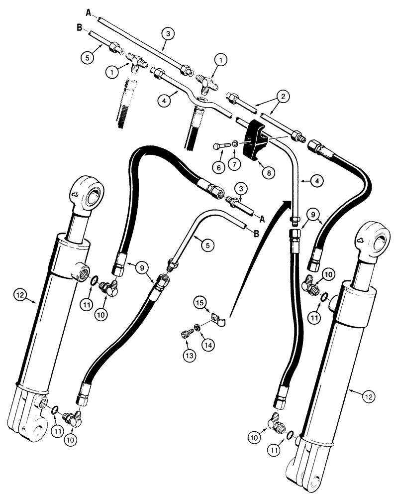 Схема запчастей Case 850E - (8-020) - CLAM BUCKET HYDRAULIC CIRCUIT (08) - HYDRAULICS