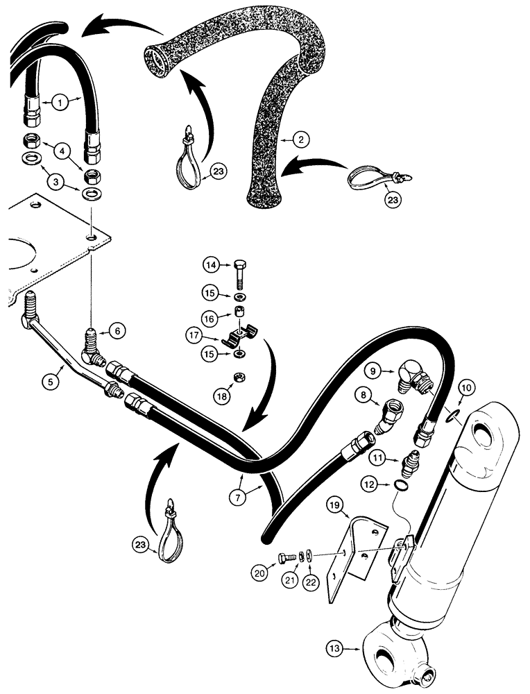 Схема запчастей Case 855E - (8-030) - DOZER TILT HYDRAULIC CIRCUIT, GRILLE TO CYLINDER (08) - HYDRAULICS