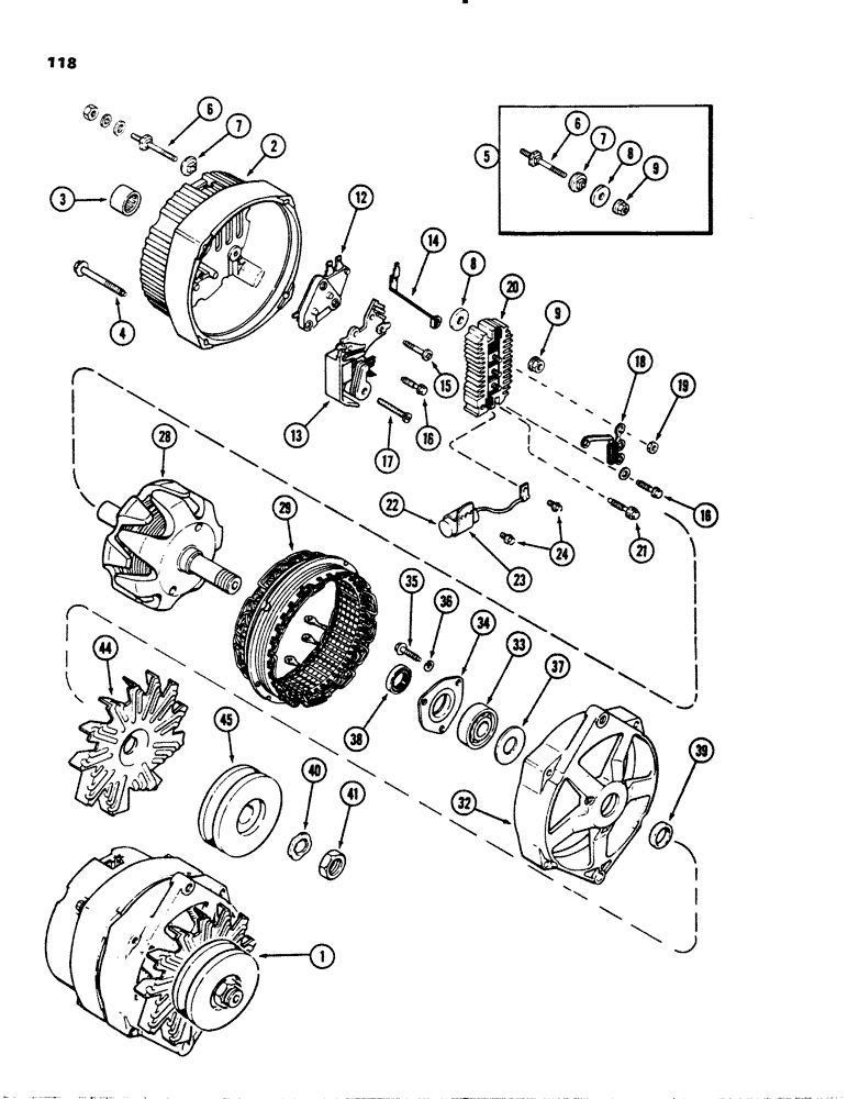 Схема запчастей Case 1845S - (118) - D77810 ALTERNATOR, (188) DIESEL ENGINE (55) - ELECTRICAL SYSTEMS