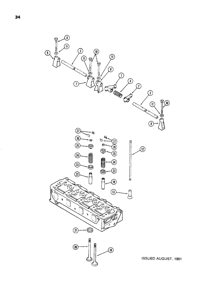 Схема запчастей Case 480C - (034) - VALVE MECHANISM, 188 DIESEL ENGINE (10) - ENGINE