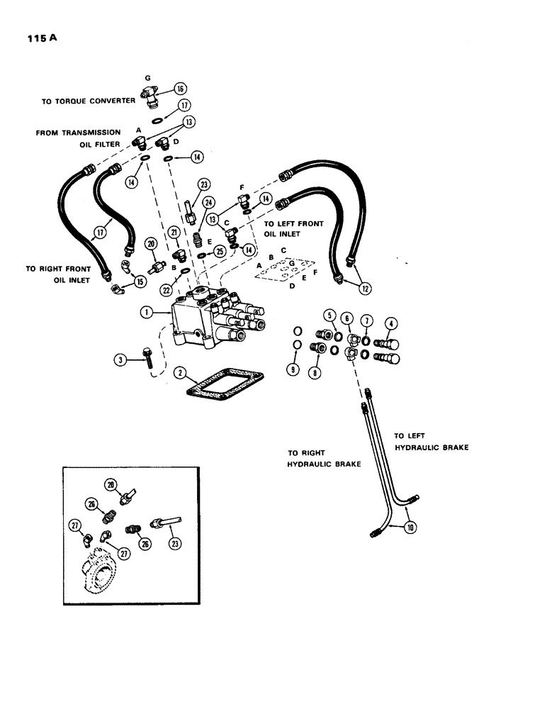 Схема запчастей Case 450 - (115A) - TRANSMISSION HYDRAULICS, 1ST USED TRANS. SN 2661238 (03) - TRANSMISSION
