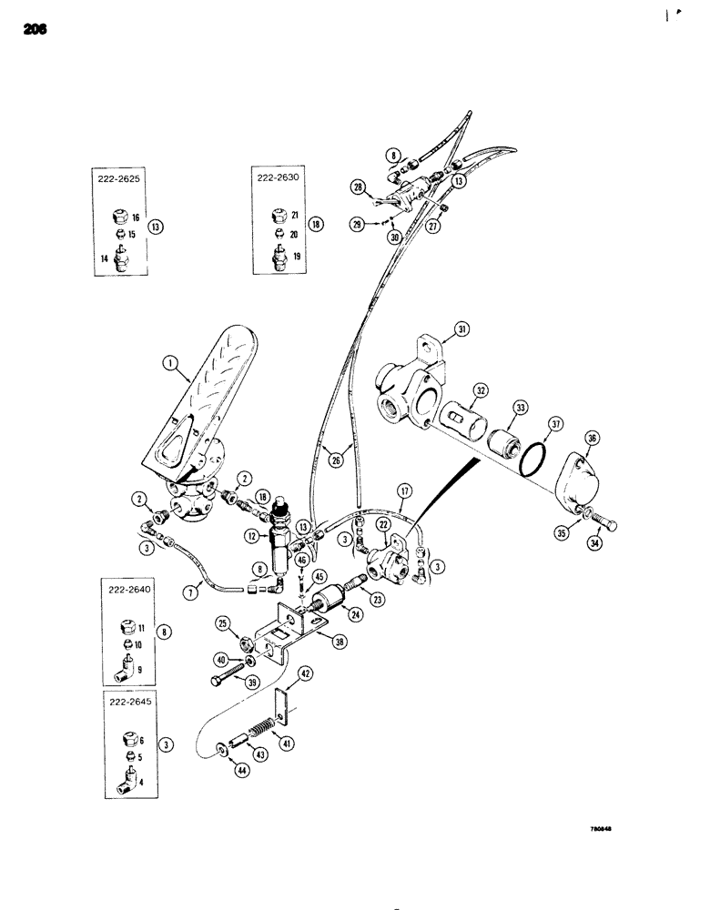 Схема запчастей Case 680G - (206) - BRAKE SYSTEM, TREADLE TO CLUTCH CUTOUT (07) - BRAKES