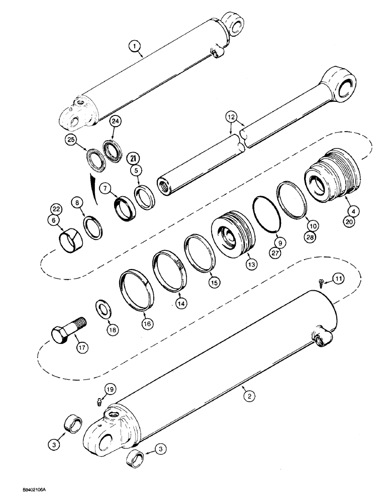 Схема запчастей Case 590 - (8-108) - 1986810C1 BACKHOE STABILIZER CYLINDERS (08) - HYDRAULICS