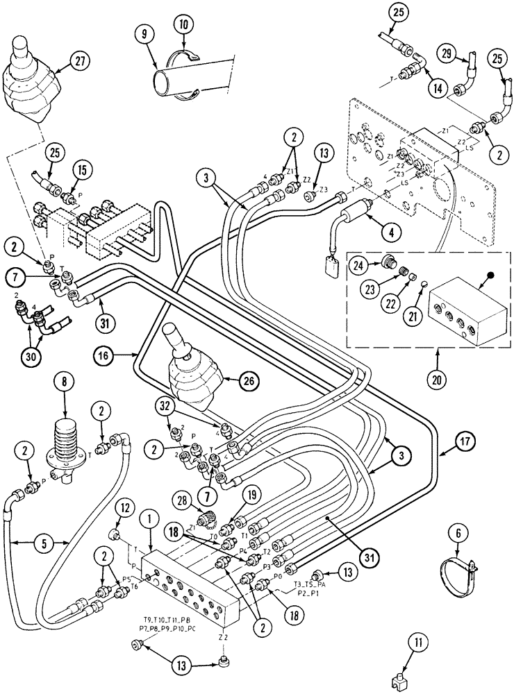 Схема запчастей Case 788 - (08D-02) - HYDRAULIC CIRCUIT OPERATORS COMPARTMENT 788P / 788PSU (07) - HYDRAULIC SYSTEM