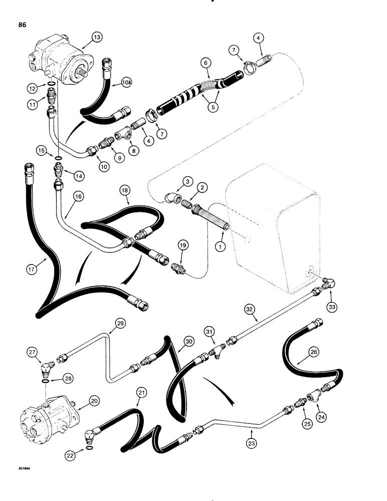 Схема запчастей Case P60 - (086) - HYDROSTATIC PROPULSION SUCTION AND DRAIN CIRCUIT, USED ON 30+4 SERIAL NUMBER 4790 TO 5210 (29) - HYDROSTATIC DRIVE