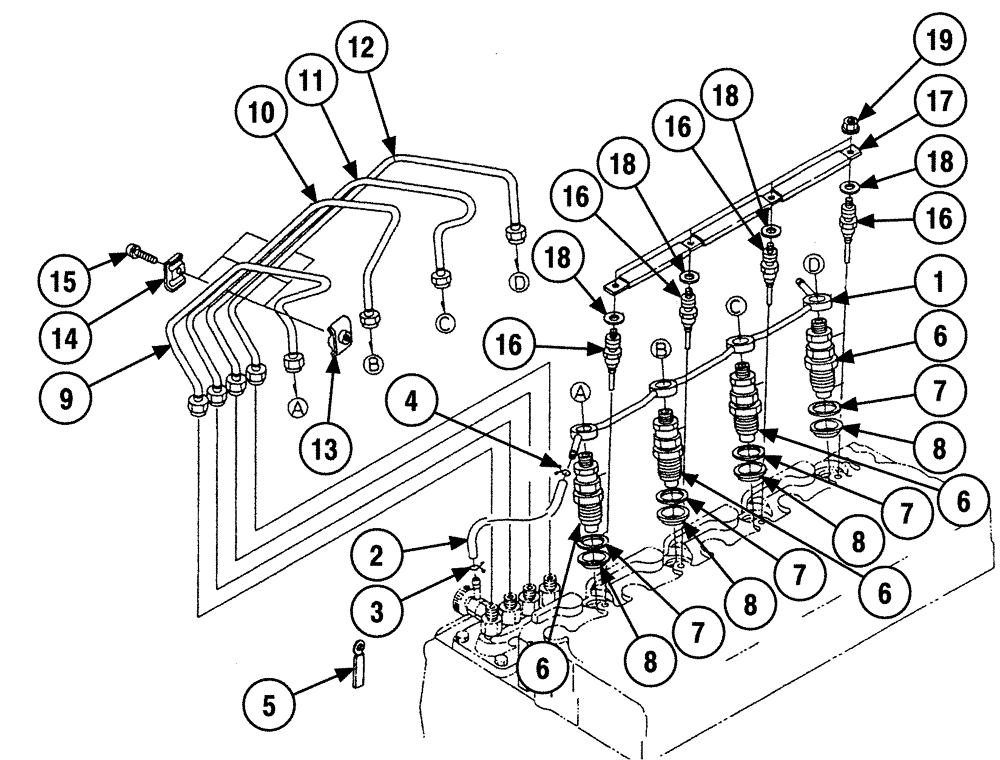 Схема запчастей Case 6010 - (03-03) - FUEL INJECTION SYSTEM, KUBOTA V2003TE ENGINE (10) - ENGINE