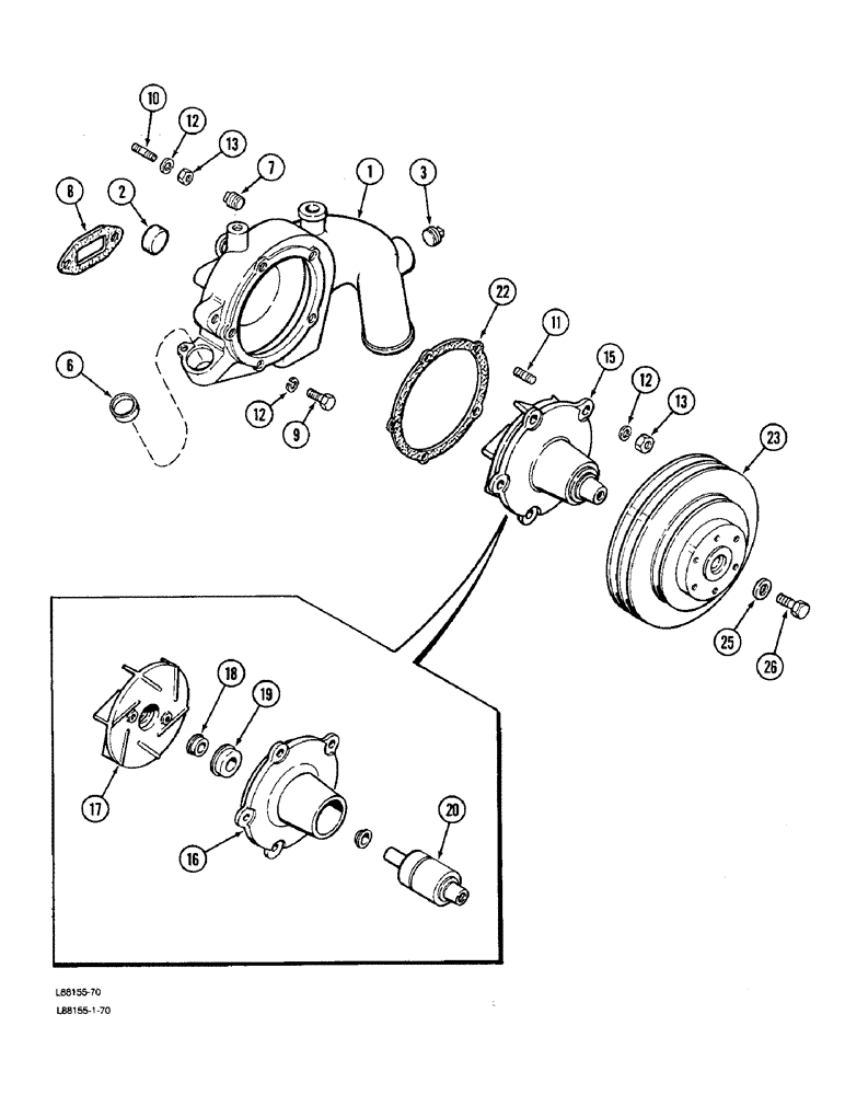 Схема запчастей Case W36 - (2-14) - WATER PUMP, WITH TAPPED SHAFT, 504BDTI ENGINE (02) - ENGINE