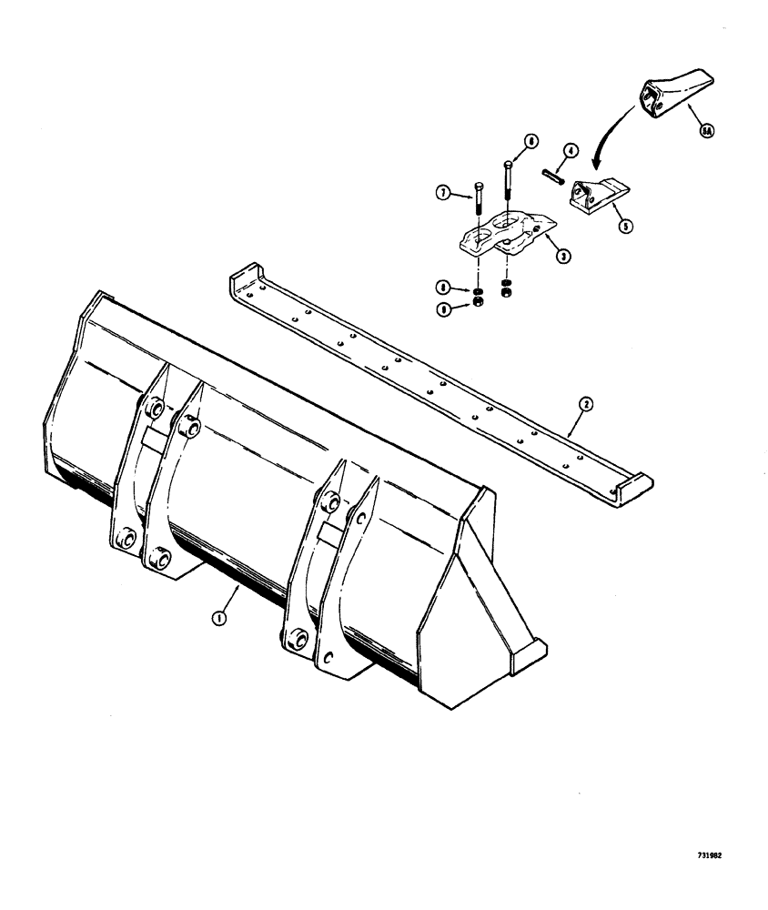 Схема запчастей Case W20 - (270) - LOADER BUCKET, 1-3/4, 2 AND 2-1/2 CU. YD. BUCKET (92.6" WIDE) MACHINERY ITEM (09) - CHASSIS