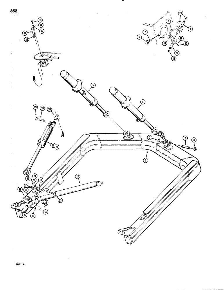 Схема запчастей Case 1150C - (352) - ANGLE TILT PITCH DOZER MODELS, CYLINDER AND STRUT MOUNTING (09) - CHASSIS/ATTACHMENTS
