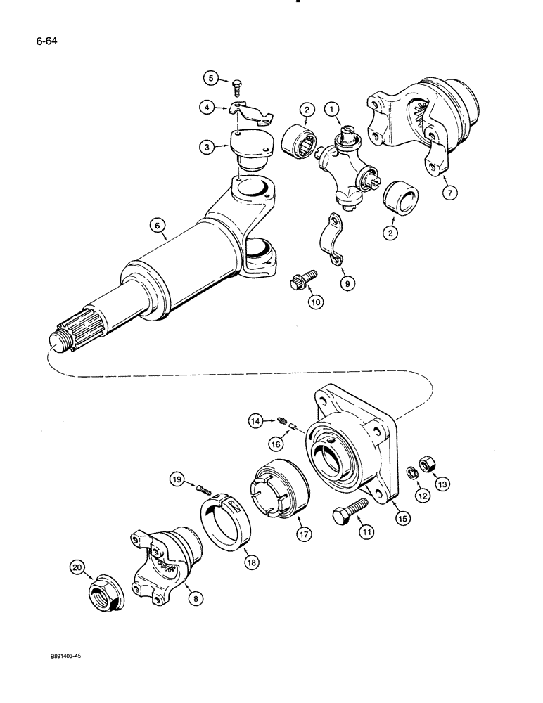 Схема запчастей Case 821 - (6-064) - FRONT DRIVE SHAFT AND SUPPORT BEARING (06) - POWER TRAIN