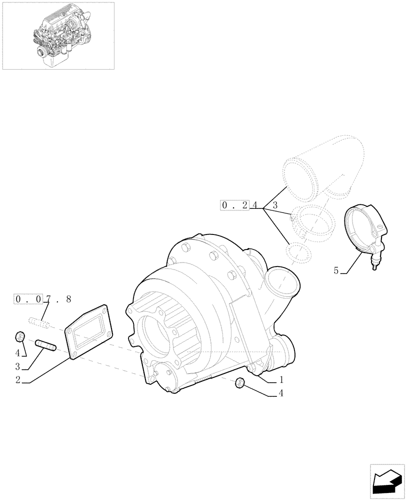Схема запчастей Case F3AE0684E B006 - (0.24.0[01]) - TURBOCHARGER & RELATED PARTS (504053488 - 504041498) 