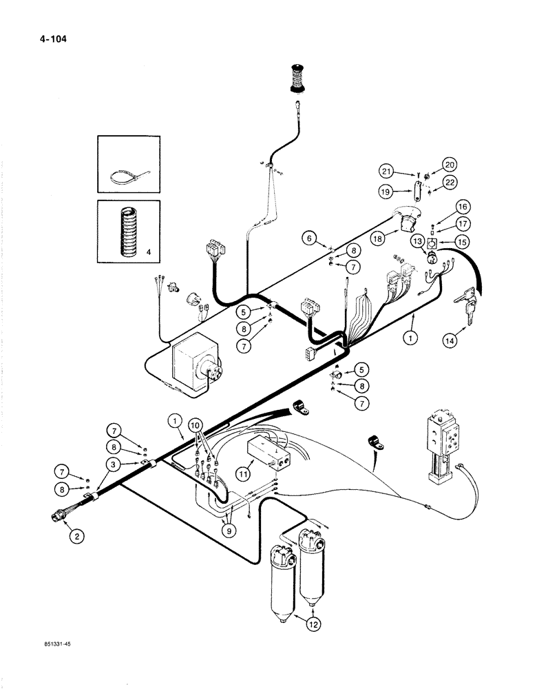 Схема запчастей Case 1187B - (4-104) - ELECTRICAL HARNESS - CAB AND TURNTABLE, USED ON MODELS PRIOR TO P.I.N. 6275525 (04) - ELECTRICAL SYSTEMS