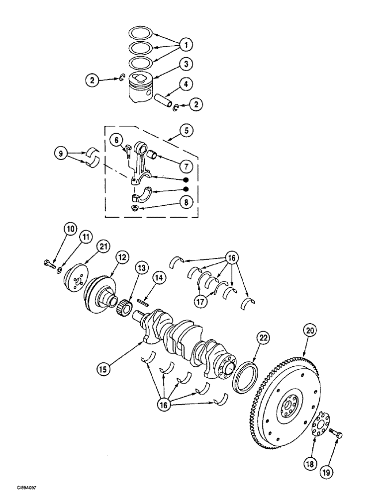 Схема запчастей Case 9007B - (2-40) - PISTONS - CRANKSHAFT (02) - ENGINE