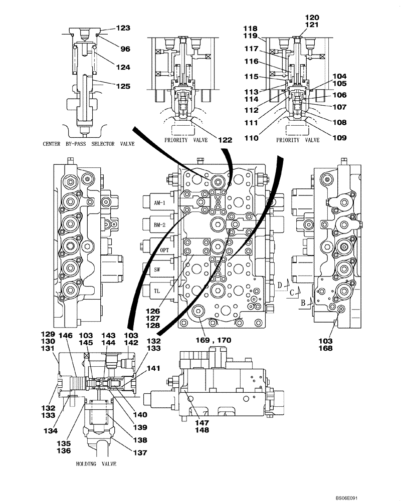 Схема запчастей Case CX800 - (08-204-00[01]) - CONTROL VALVE (08) - HYDRAULICS