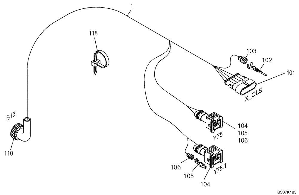 Схема запчастей Case 321D - (32.753[2987734000]) - WIRE HARNESS RIDECONTROL (55) - ELECTRICAL SYSTEMS